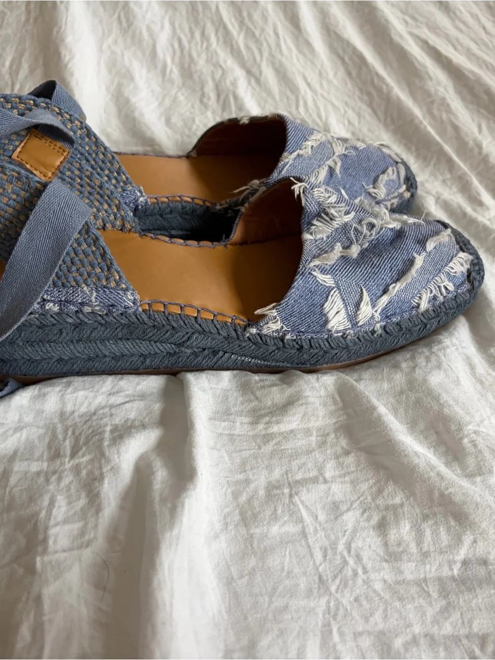 Franco Sarto Britney Light Blue Woven Espadrille Lace-Up Sandal